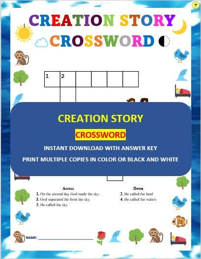 Creation Story Crossword Creation Story Crossword Printable fun