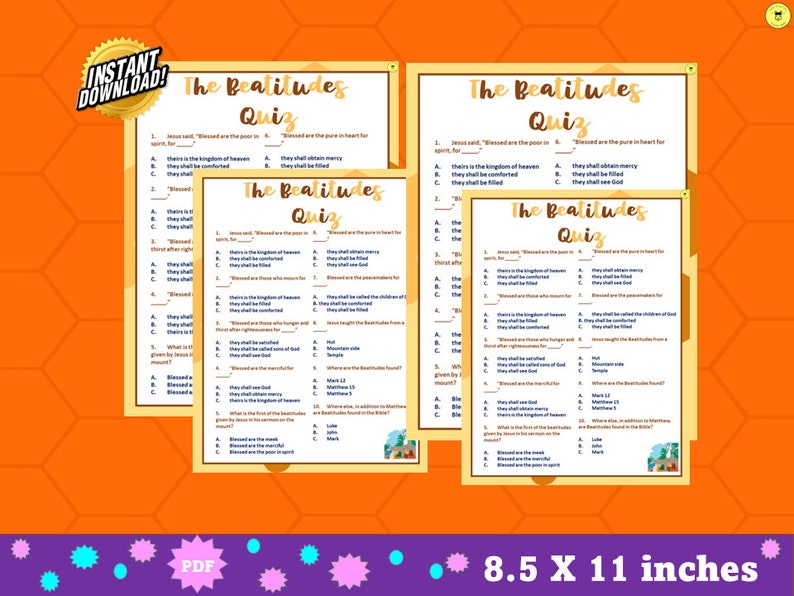 Beatitudes Quiz bible Beatitudes Trivia Game Printable Sunday School ...