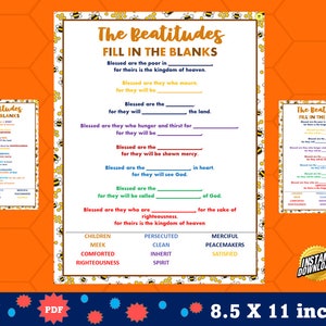 Beatitudes Fill in the Blanks |bible Beatitudes Game Printable | Sunday ...