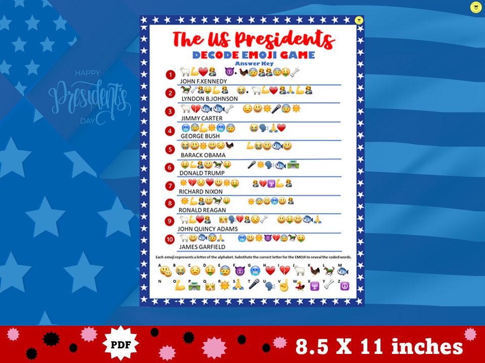 US President Names Emoji Decode Puzzle 5 Decode US President Etsy
