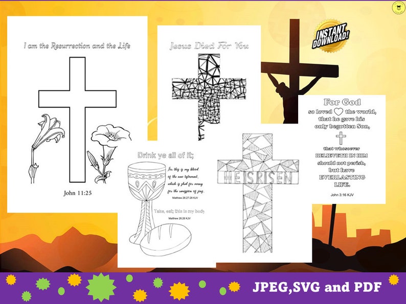 Bible Easter Coloring Pages Bible Easter Coloring Cards Etsy