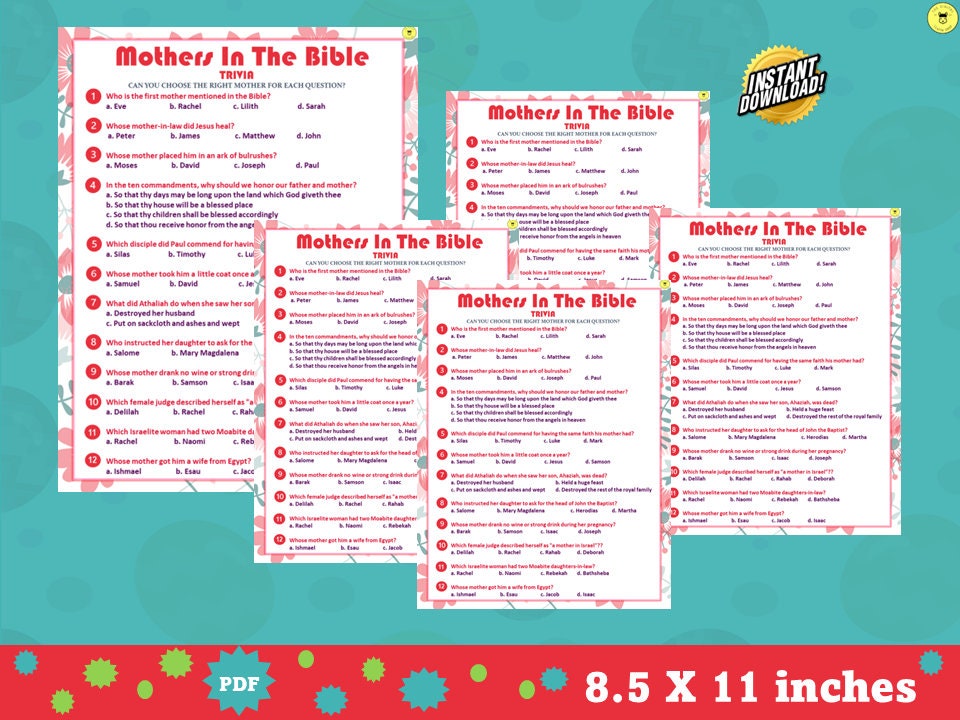 Bible Mothers Trivia Game Printable Mothers in the Bible Quiz church ...