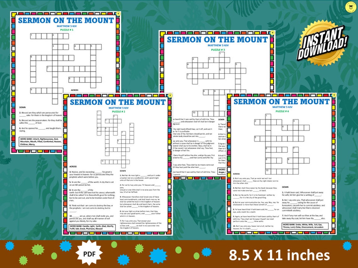 Bible Crossword Puzzle Sermon on the Mount Crossword Puzzle church Bible Crossword Puzzle Sermon on the Mount Crossword Puzzle church
