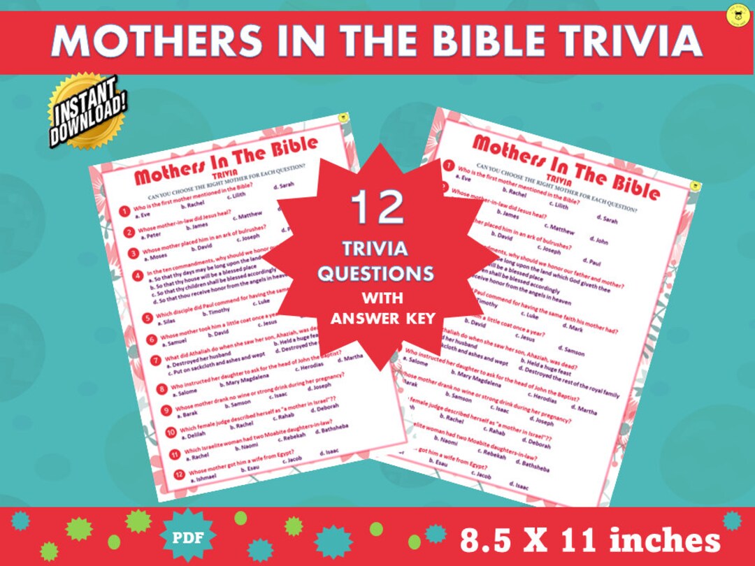 Bible Mothers Trivia Game Printable Mothers in the Bible Quiz church ...