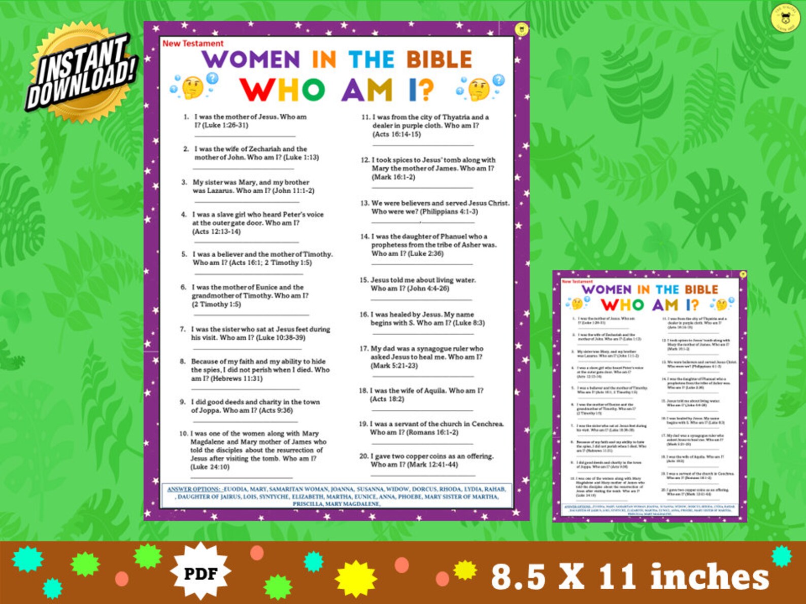 Women in the Bible Game Printable | Women of the Bible New Testament ...