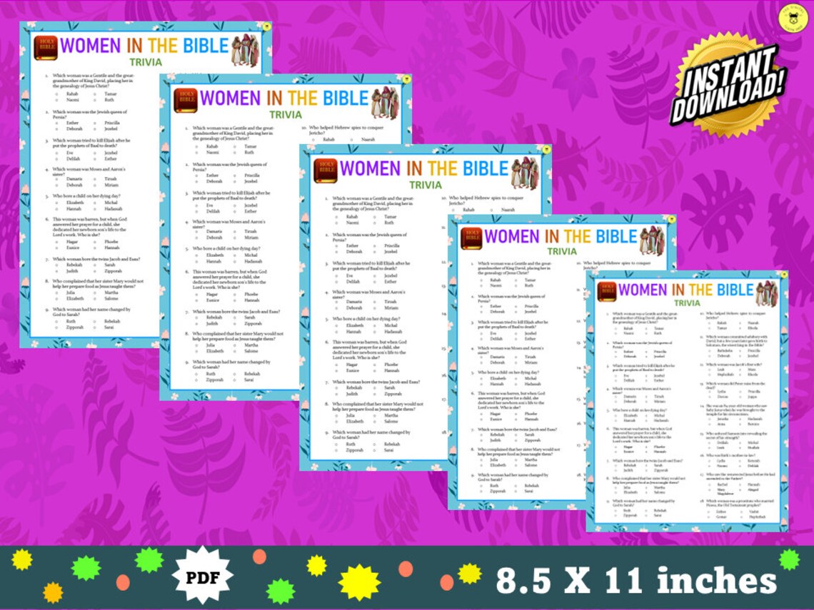 Women in the Bible Trivia Game Printable | Women of the Bible Quiz ...