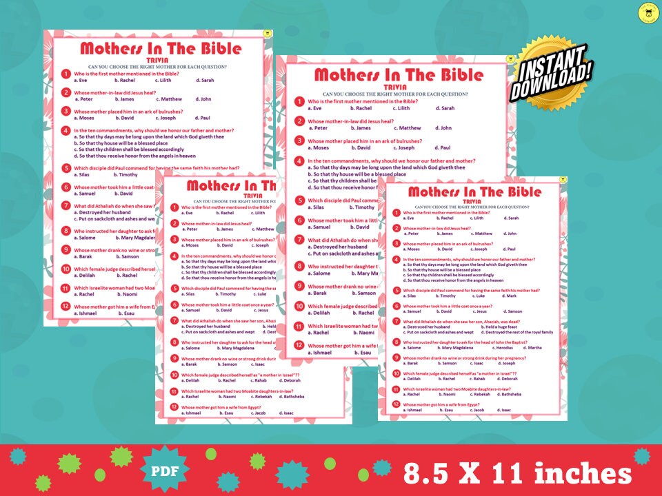 Bible Mothers Trivia Game Printable Mothers in the Bible Quiz church ...