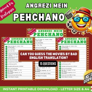 Bollywood Movies English Translation Game| Guess the Dialogue By English Translation|  Film Dialogue Movies| Instant Download| Desi Party