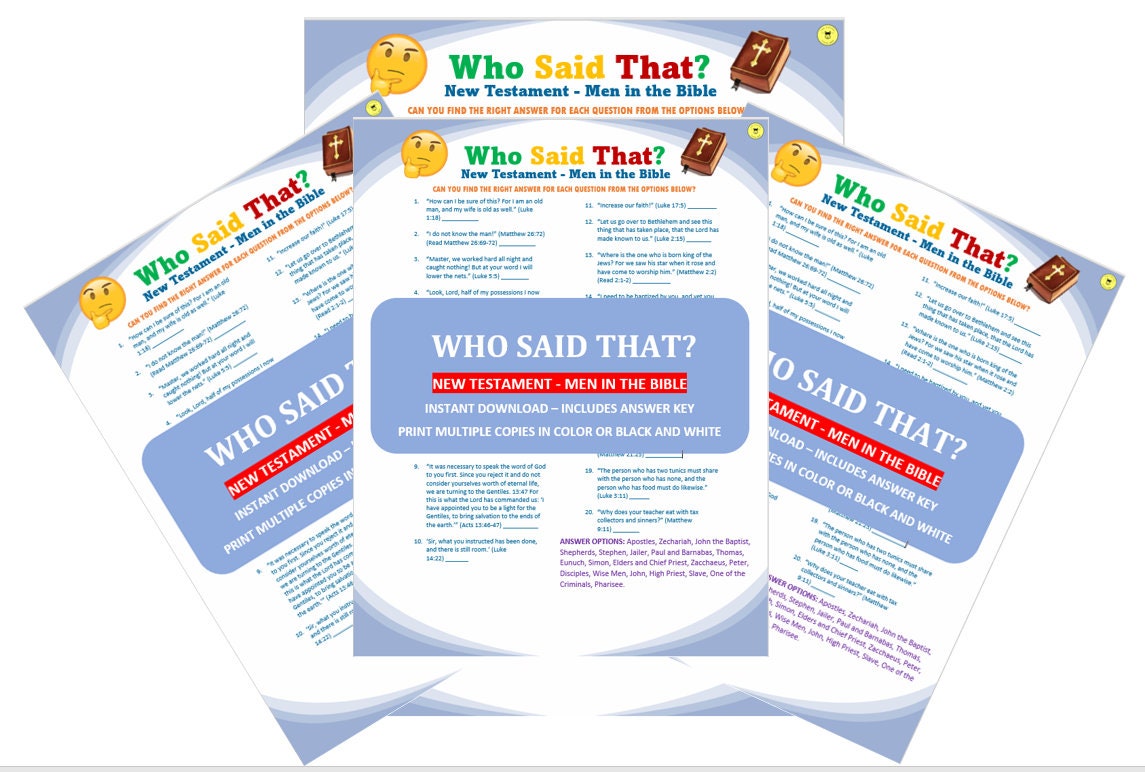 Who Said That New Testament Men in the Bible Game Printable Who Said