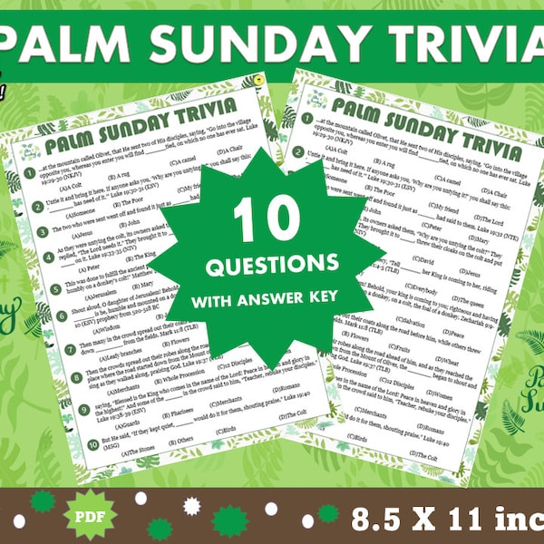 Palm Sunday Trivia | Palm Sunday Activity Game |Sunday School Game|  Bible Study | Instant Download