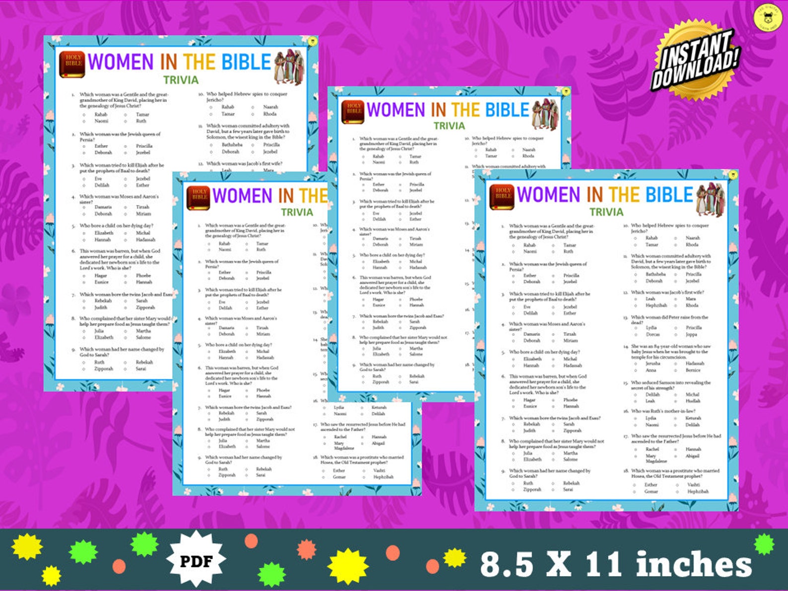 Women in the Bible Trivia Game Printable | Women of the Bible Quiz ...