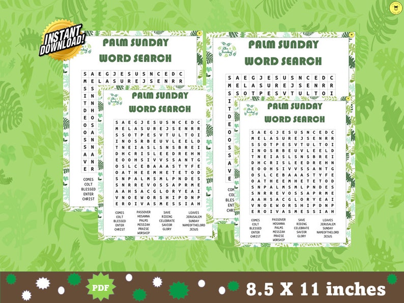 Palm Sunday Word Search bible Palm Sunday Game Printable Instant ...