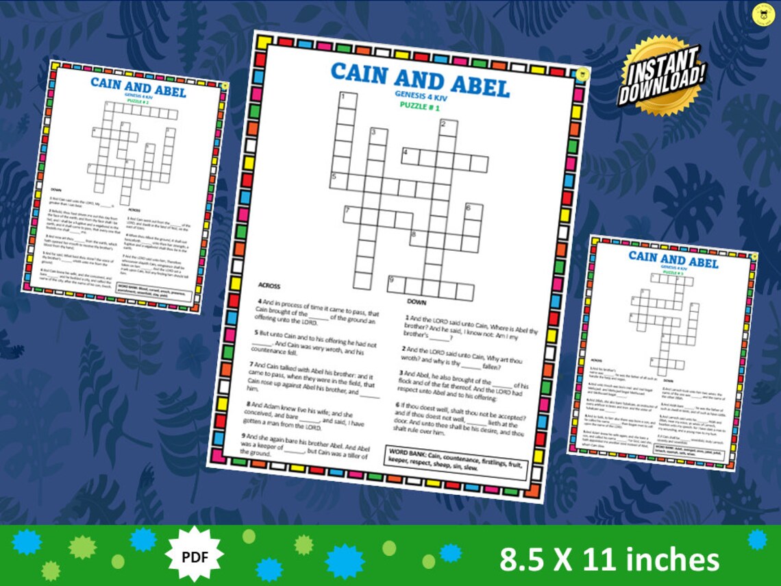 Bible Crossword Puzzle Cain and Abel Crossword Puzzle Etsy Bible Crossword Puzzle Cain and Abel Crossword Puzzle Etsy