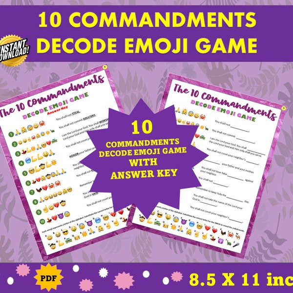 10 Commandments Emoji Decode Game |   10 Commandments Decode Game Printable | Fun Activity for All Ages |  Instant Download