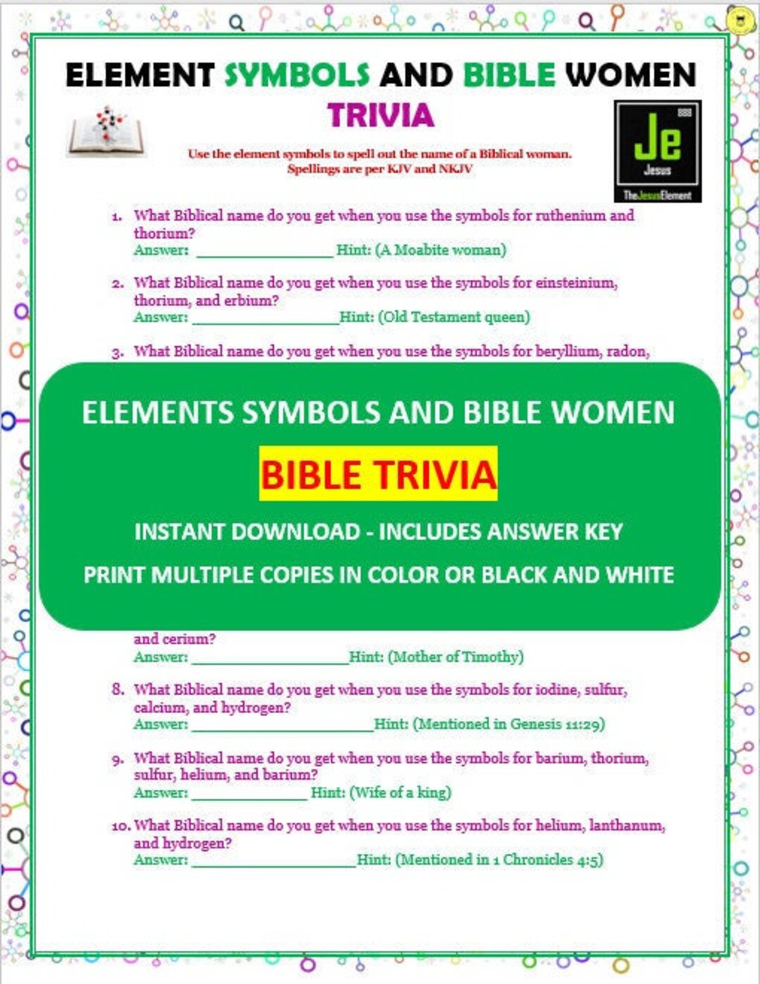 Bible Women Trivia Game: Element Symbols Quiz (PDF Download) - Etsy UK