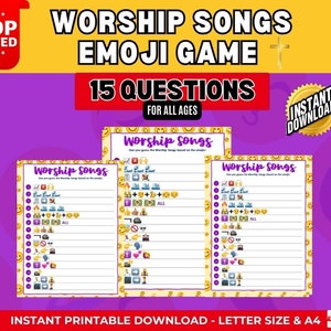 Worship Songs Emoji Game Printable |  Church Worship Songs Emoji Game  |Church and Bible Study Activity| Instant Download
