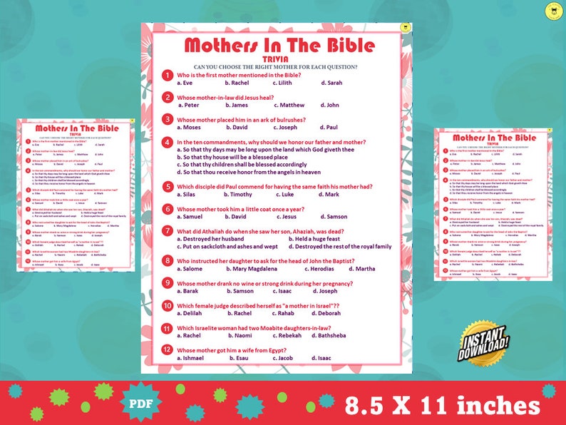 Bible Mothers Trivia Game Printable Mothers in the Bible Quiz church ...