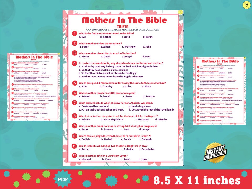 Bible Mothers Trivia Game Printable Mothers in the Bible Quiz church ...