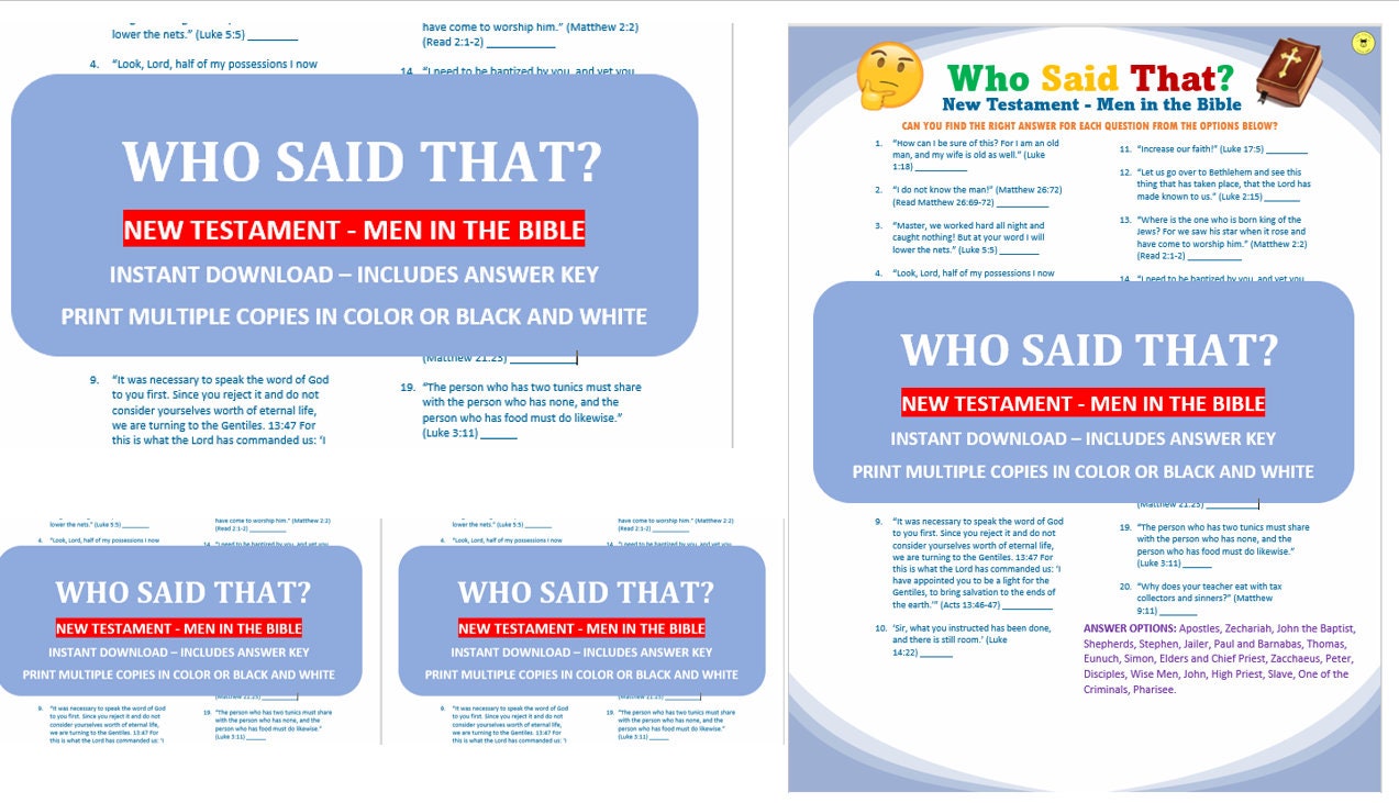 Who Said That New Testament Men in the Bible Game Printable Who Said