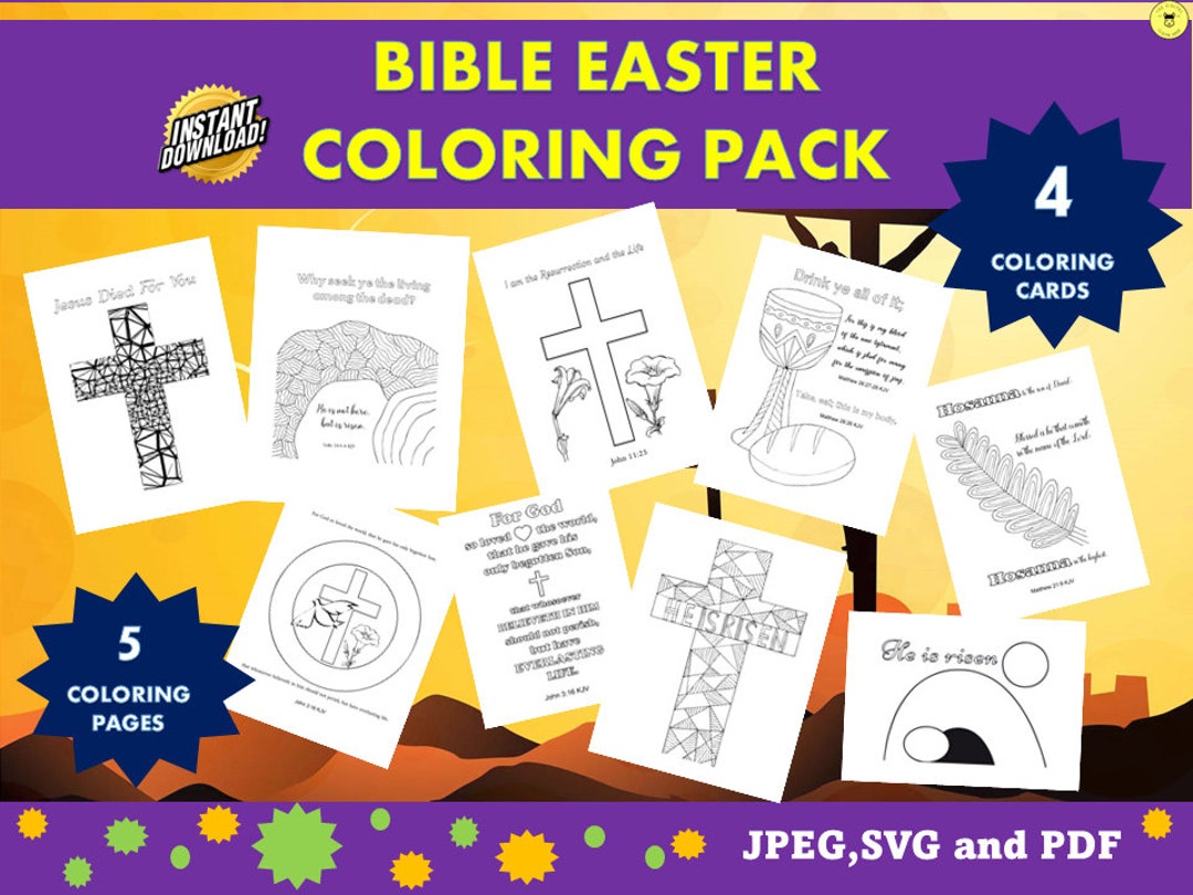 Bible Easter Coloring Pages Bible Easter Coloring Cards Easter Activity ...