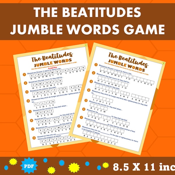 Beatitudes Jumble Words |Bible Beatitudes Jumble Words Game Printable | Sunday School Games| Bible Study Games |Instant Download |