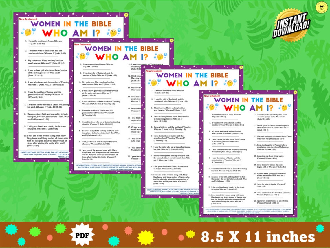 Women in the Bible Game Printable | Women of the Bible New Testament ...
