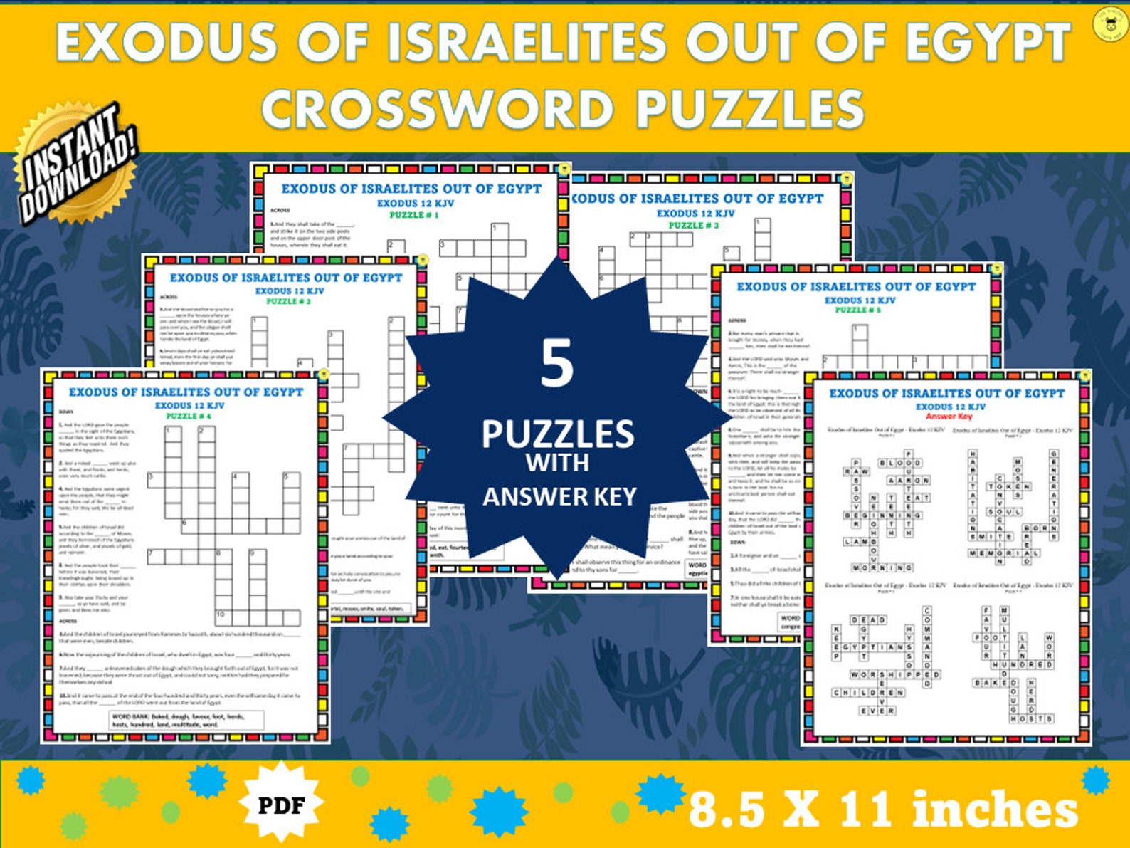 Exodus of Israelites Crossword Puzzle Bible Study Activity (instant