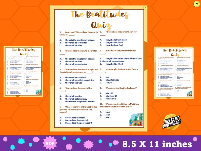 Beatitudes Quiz bible Beatitudes Trivia Game Printable Sunday School ...