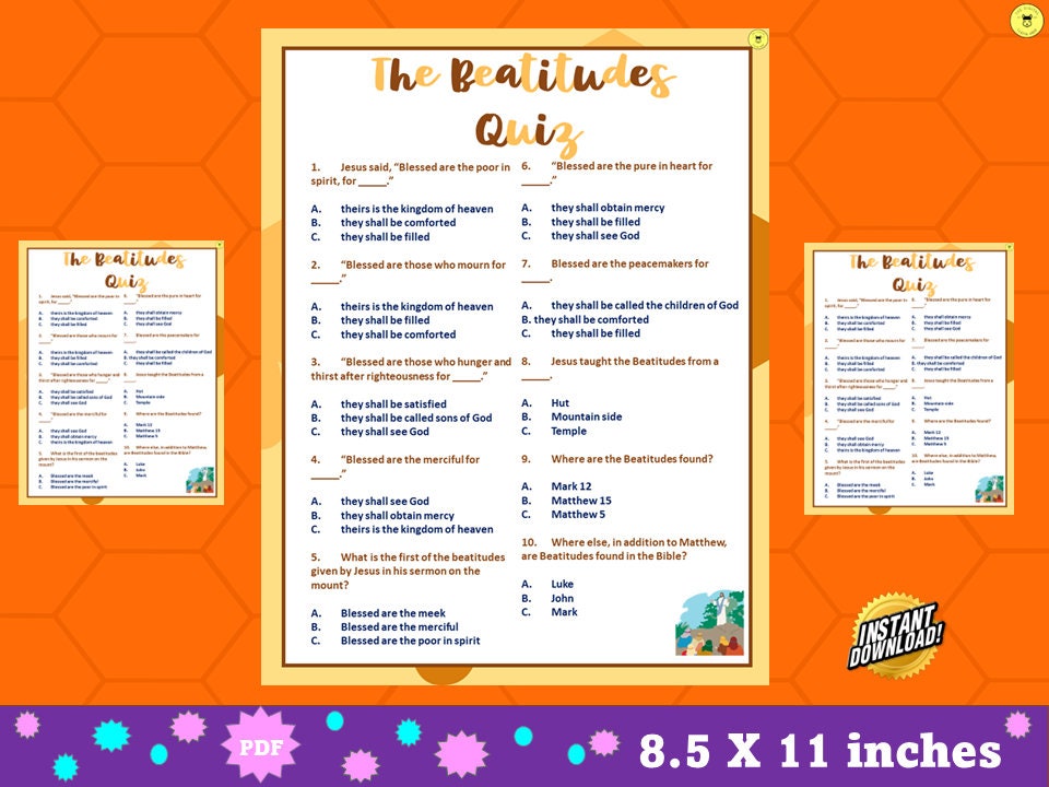 Beatitudes Quiz bible Beatitudes Trivia Game Printable Sunday School ...