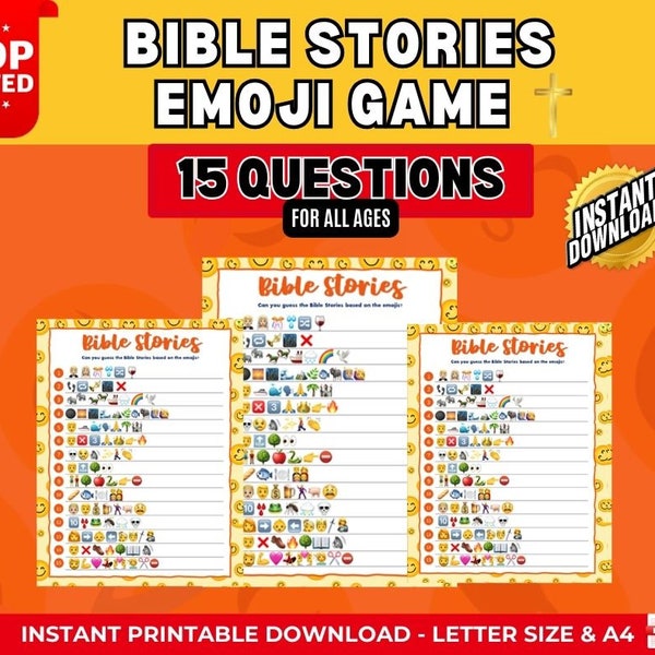 Bible Emoji Game| Bible Stories Printable |  Bible Stories Quiz |Church and Bible Study Activity| Instant Download