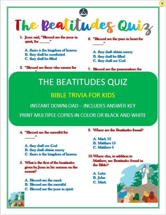 Beatitudes Quiz bible Beatitudes Trivia Game Printable | Etsy