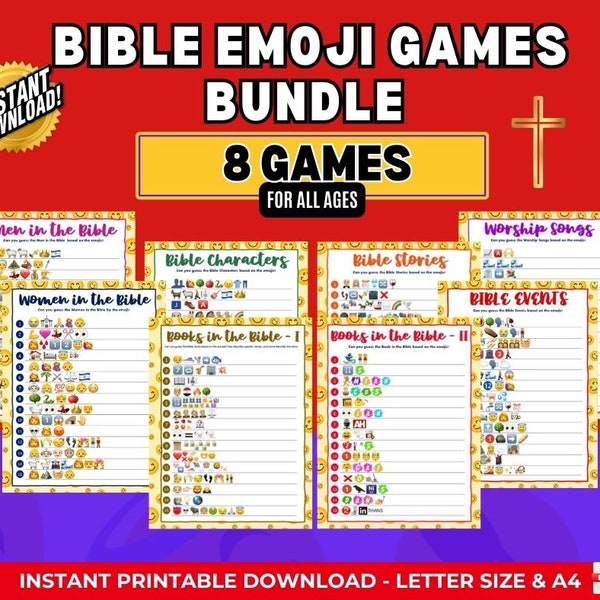 Bible Emoji Games Printable Bundle | Bible Emoji Quiz Bundle |Church and Bible Study Activity| Instant Download