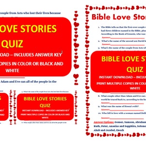 Bible Love Stories Quiz Valentine's Church Small Group Activity Game ...