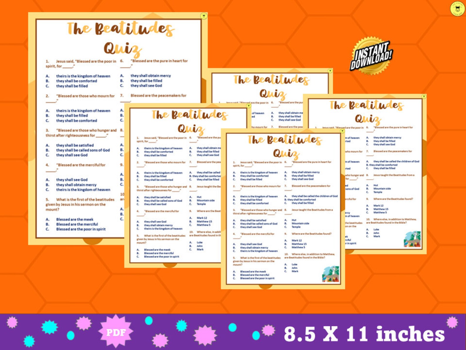 Beatitudes Quiz bible Beatitudes Trivia Game Printable Sunday School ...