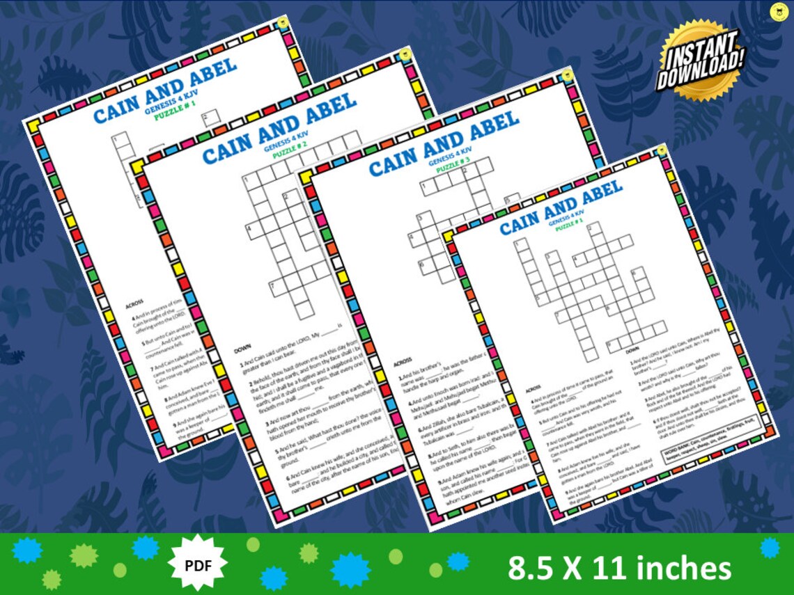 Bible Crossword Puzzle Cain and Abel Crossword Puzzle Etsy