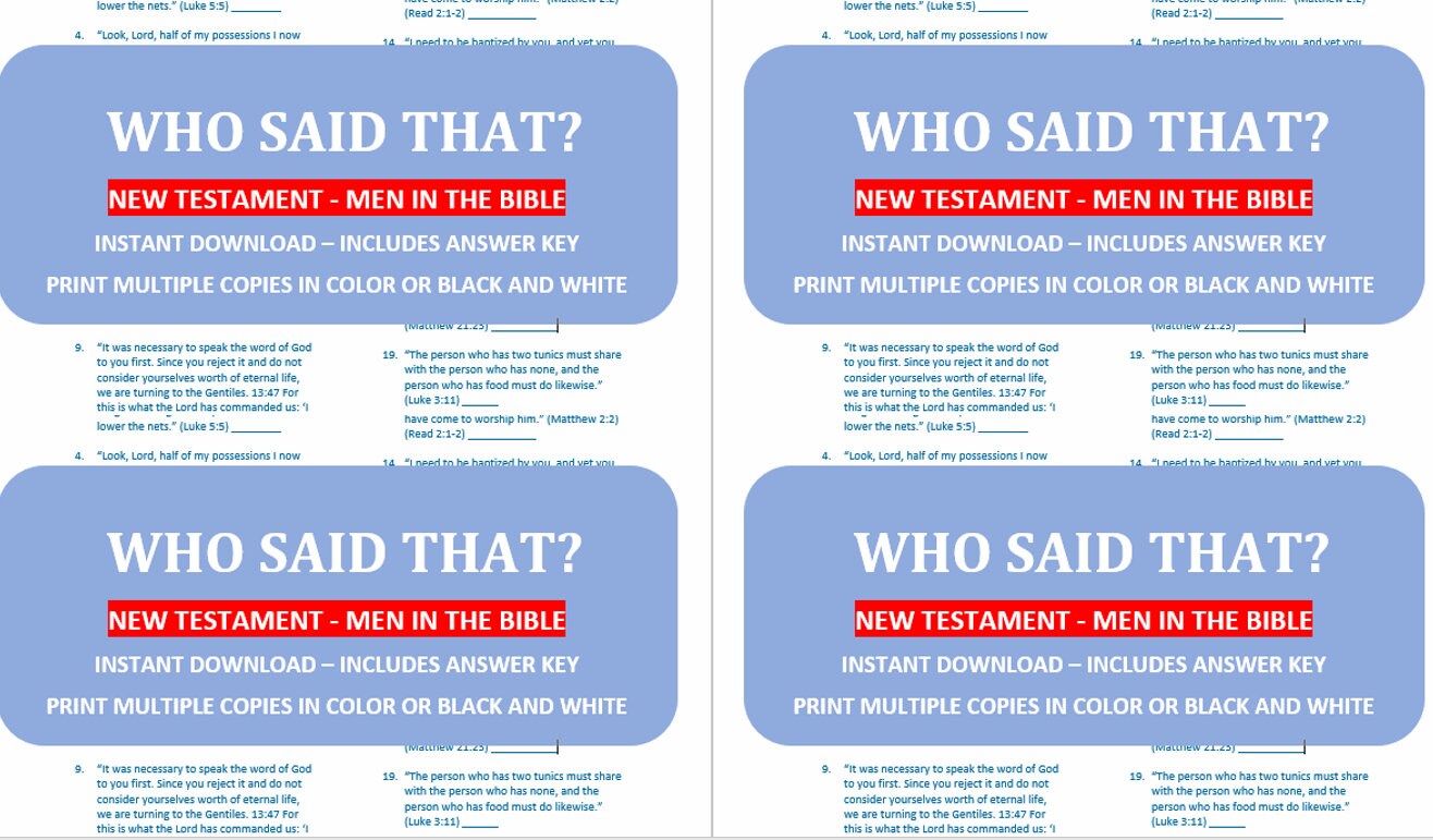 Who Said That New Testament Men in the Bible Game Printable Who Said