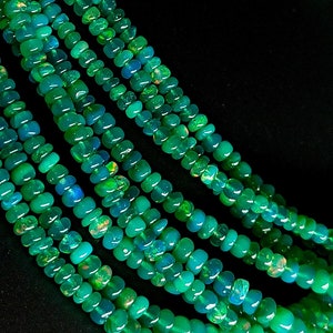 AAA Green Ethiopian Opal Beads, Ethiopian Opal Smooth Rondelle Beads, Fire Opal Beads, Welo Opal Beads for Jewelry, Green Opal Beads , 16"