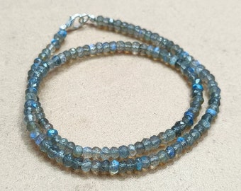 Flashy Labradorite Faceted Rondelle Beads Necklace, Natural Labradorite Beaded Necklace, Dainty Necklace for Women, Anniversary Gift for Her