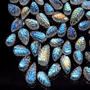 Flashy Blue Rainbow Moonstone Leaf Carved Gemstone, Natural Moonstone Leaf Shape Briolettes, Loose Gemstone for Jewelry, Moonstone Beads