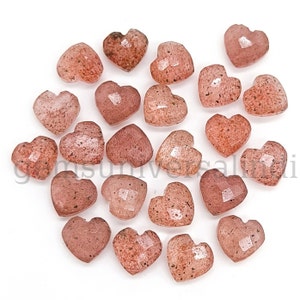 Pink Strawberry Quartz Heart Shape Briolettes, Strawberry Quartz Faceted Heart Shape Gemstone, Hand Carved Beads, Quartz Carving Beads, 8MM