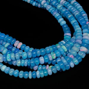 AAA Paraiba Blue Opal Smooth Rondelle Beads, Fire Opal Beads, Paraiba Opal Beads , Ethiopian Opal Beads, Blue Opal Beads Welo Opal Beads 16"