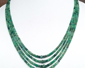 Precious Emerald Faceted Beads Necklace, 4 Layer Natural Emerald Shaded Beads Necklace, Emerald Beaded Necklace For Women, Emerald Necklace
