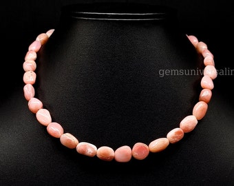 Pink Opal Nuggets Beads Necklace, Pink Opal Beaded Necklace, Opal Gemstone Necklace for Women, Women's Handmade Necklace Opal Beaded Jewelry