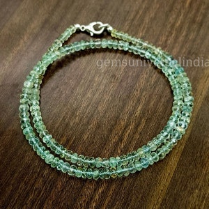 Collar genuino de cuentas Rondelle facetadas de aguamarina de musgo, collar con cuentas de aguamarina natural, collar de aguamarina, collar hecho a mano, regalo