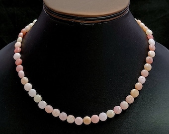 Natural Pink Opal Coin Shape Beads Necklace, Pink Opal Beaded Necklace, Pink Opal Gemstone Necklace, Handmade Opal Necklace for Gift for Her