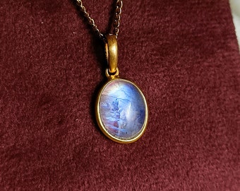 Natuurlijke regenboog maansteen ketting, 14K massief gouden maansteen hanger, geelgouden ketting hanger, blauwe maansteen sieraden, cadeaus voor haar