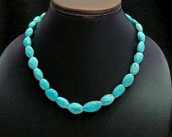 Arizona Turquoise Faceted Nugget Beads Necklace, Genuine Turquoise Beaded Necklace, Turquoise Gemstone Bead Necklace for Women, Gift for Her