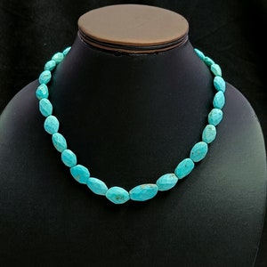 Arizona Turquoise Faceted Nugget Beads Necklace, Genuine Turquoise Beaded Necklace, Turquoise Gemstone Bead Necklace for Women, Gift for Her