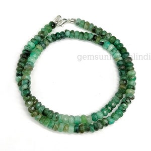 Natural Emerald Faceted Rondelle Beads Necklace, Emerald Beaded Necklace, Emerald Gemstone Bead Necklace, Emerald Necklace for Women, Gift