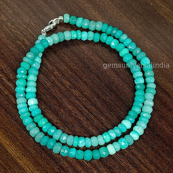 Natural Chrysoprase Faceted Rondelle Beads Necklace, Chrysoprase Beaded Necklace, Chrysoprase Gemstone Bead Necklace, Birthday Gift for Her